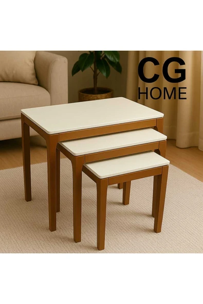 CG HOME Mono Zigon Sehpa Üçlü Lüx %100 Ağaç Lake Boyalı Sehpa ürün görseli 1