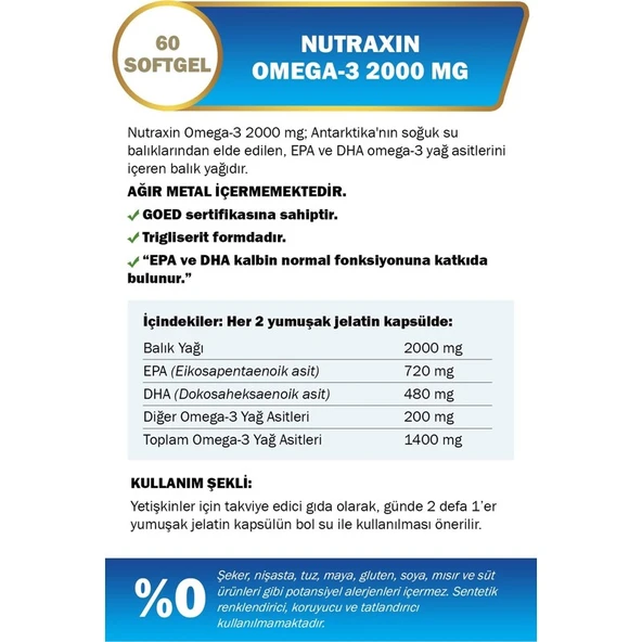Nutraxin Omega-3 2000 mg 60 Kapsül - Resim 2