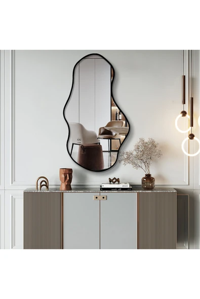 CG HOME Asimetrik Ayna, Duvar Aynası, Konsol Aynası, Çerçeveli Ayna, Boy aynası, Siyah Çerçeve ürün görseli 1