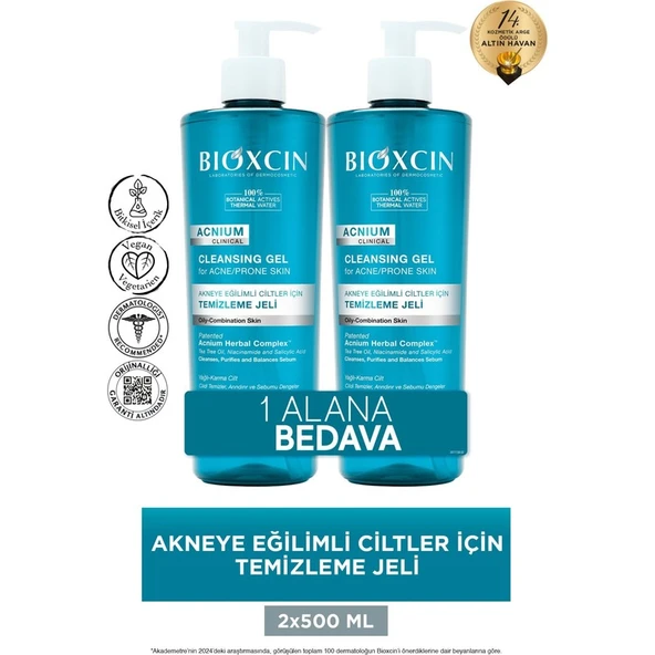 Bioxcin Acnium Sebum Dengeleyici Yüz Yıkama Jeli 500 ml + 500 ml Avantaj Paket ürün görseli 1