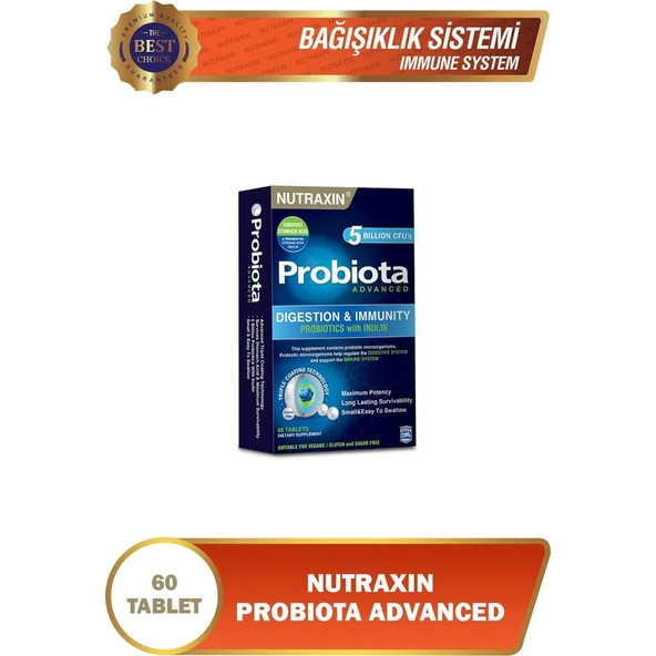 Nutraxin Probiota Advanced 60 Tablet Aromasız Takviye Edici Gıda - Türkiye Menşeli ürün görseli 1