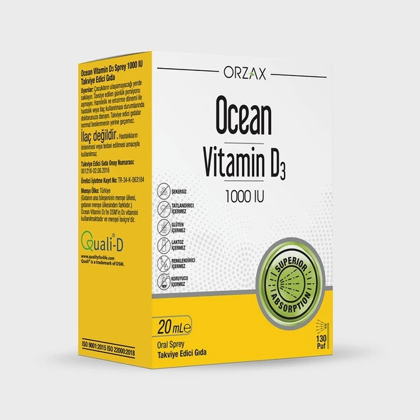 Orzax Ocean Vitamin D3 1000 lU Sprey 20 ml ürün görseli 1
