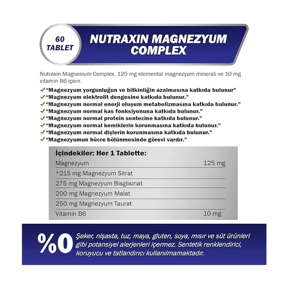 Nutraxin Magnezyum Complex+ Vitamin B6 60 Tablet - Resim 2