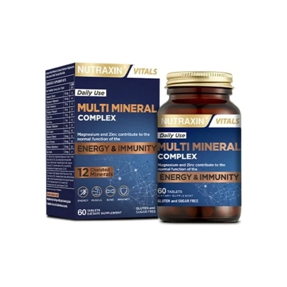 Nutraxin Çoklu Mineral Kompleksi 60 Tablet - Kalsiyum, Magnezyum, Çinko, Demir ve Diğer Mineraller İçeren Takviye Edici Gıda ürün görseli 1