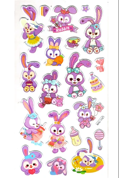 Sticker Kabartmalı Stiker Çıkartma Etiket (XHC119)-18x9 cm- Sevimli Tavşan ürün görseli 1