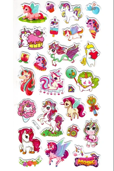 Sticker Kabartmalı Stiker Çıkartma Etiket (XHC190)-18x9 cm- Unicorn ürün görseli 1