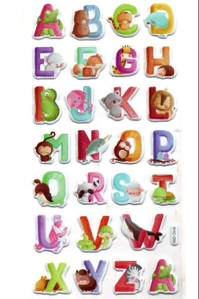 Sticker Kabartmalı Stiker Çıkartma Etiket (XHC086)-18x9 cm- Hayvanlar Harf ürün görseli 1