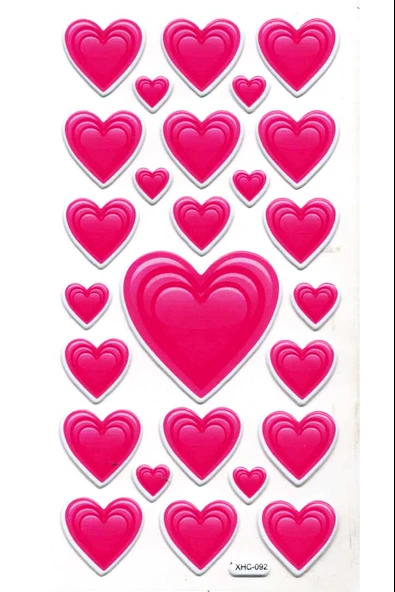 Sticker Kabartmalı Stiker Çıkartma Etiket (XHC092)-18x9 cm- Pembe Kalpler ürün görseli 1