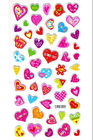 Sticker Kabartmalı Stiker Çıkartma Etiket (LRS003)-18x9 cm- Desenli Kalpler ürün görseli 1