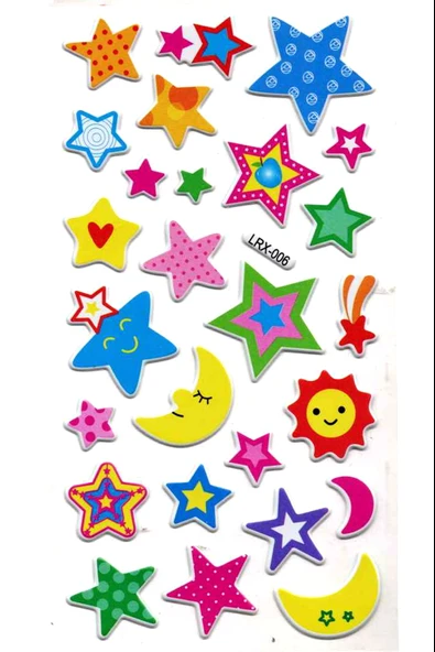 Sticker Kabartmalı Stiker Çıkartma Etiket (LRX006)-18x9 cm- Desenli Yıldızlar Ay ürün görseli 1