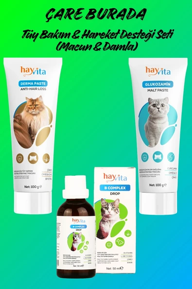 Tüy Bakım & Hareket Desteği Seti (B Complex Drop, Anti-Hair Loss & Glukozamin Macun) ürün görseli 1