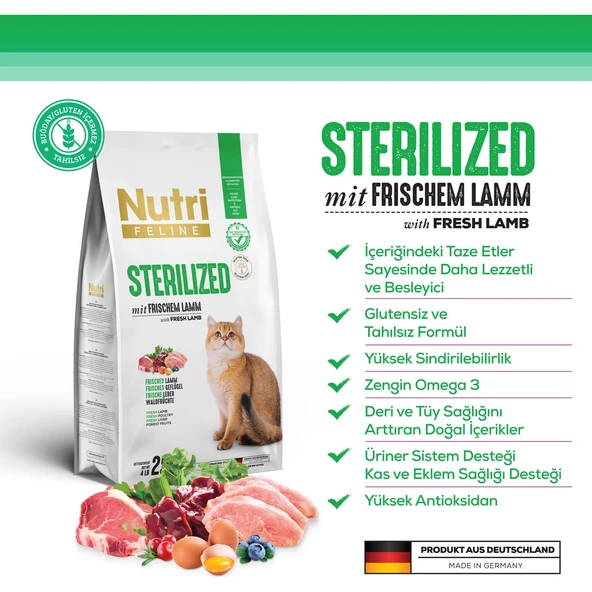 Nutri Feline 10 kg Sterilised Kuzu Etli Kuru Kedi Maması ürün görseli 1