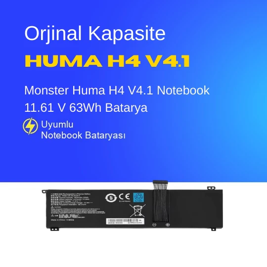 Monster Huma H4 V4.1 Notebook 11.61 V 63Wh Batarya – Orijinal Uyumlu, Yüksek Performanslı ürün görseli 1