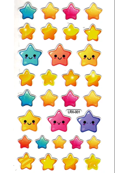 Sticker Kabartmalı Stiker Çıkartma Etiket (LRX001)-18x9 cm- Sevimli Tatlı Yıldızlar ürün görseli 1