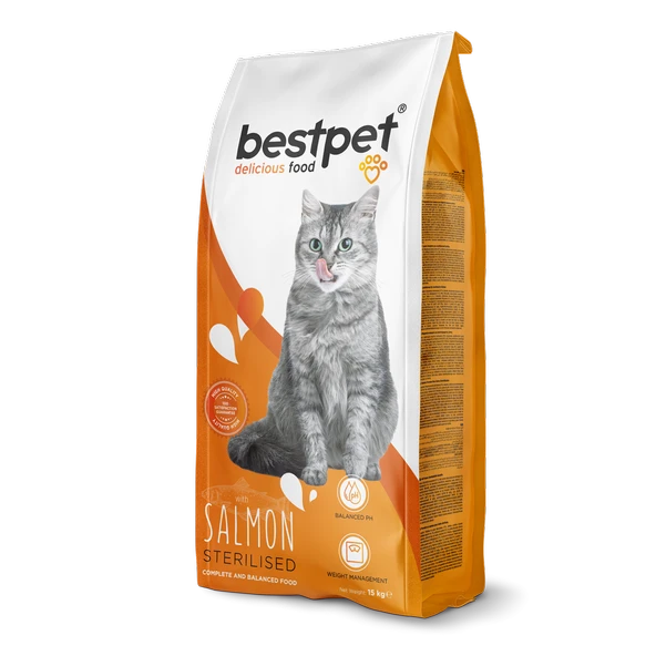 Bestpet Yetişkin Kısırlaştırılmış Kediler İçin Somonlu Kuru Mama 15 kg ürün görseli 1