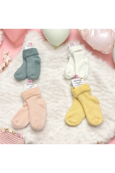 BATU GİYİM Unisex bebek ve çocuk havlu kaydırmaz çorap seti ürün görseli 1