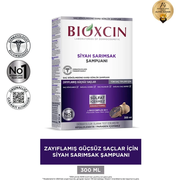 Bioxcin Siyah Sarımsak Şampuanı 300 ml Dökülmeye Karşı Güçlendirici Hipoalerjenik ürün görseli 1