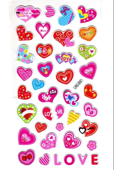 Sticker Kabartmalı Stiker Çıkartma Etiket (LRS005)-18x9 cm- Desenli Love Kalpler ürün görseli 1