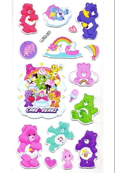 Sticker Kabartmalı Stiker Çıkartma Etiket (LRQ001)-18x9 cm- Renkli Sevimli Ayılar ürün görseli 1