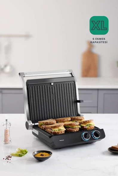 HOMEND Grilliant 1342h 3 In 1 Inox Gövde Çift Taraflı XL Döküm Plaka Tost Ve Izgara Makinesi ürün görseli 1