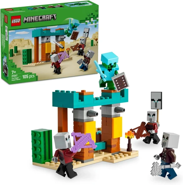 LEGO Minecraft Serseri Köylü Çöl Devriyesi 21267 – 7 Yaş ve Üzeri Kız ve Erkek Çocuklar için Pillager, Vindicatör ve Kak ürün görseli 1