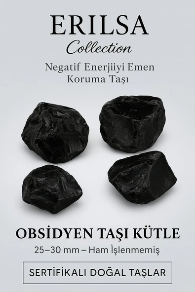 Sertifikalı Obsidyen Taşı Kütle 25-30 mm Ham İşlenmemiş - Doğal Koruma Taşı ürün görseli 1