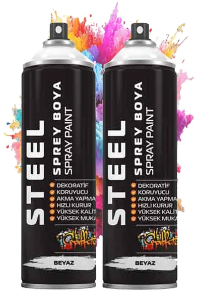 Beyaz Sprey Boya 200 ml 2 Adet Hızlı Kuruyan Profesyonel Ahşap Plastik Demir Metal Cam Porselen Duvar Renkli ürün görseli 1