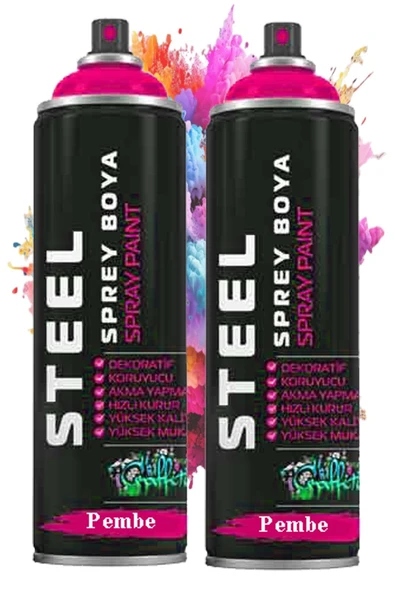 Pembe Sprey Boya 200 ml 2 Adet Hızlı Kuruyan Profesyonel Ahşap Plastik Demir Metal Cam Porselen Duvar Renkli ürün görseli 1