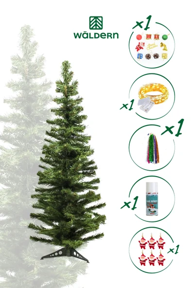 120 Cm Yılbaşı Çam Ağaç Seti 5 Metre Peri Ledli Ve Yılbaşı Süsleri Paketi Kar Spreyi ürün görseli 1