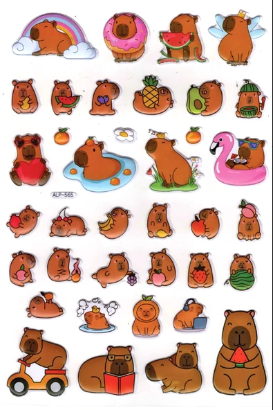 Sticker Kabartmalı A4 Boyutunda Stiker Defter, Planlayıcı Etiket-(lim565) - Capybara Meyveler ürün görseli 1