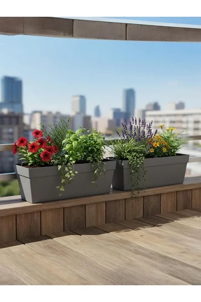 2'li Serinova Yalı Saksı 10,8 lt 51 cm Plastik Bahçe Balkon Veranda Çit Küpeşte Çiçek Saksısı ürün görseli 1