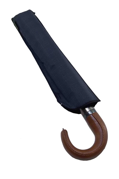 Snotline-April Deri Saplı Erkek Şemsiye Kahverengi Sap Çanta Boy Baston Saplı 100 Cm Çap 45 Cm Boy ürün görseli 1