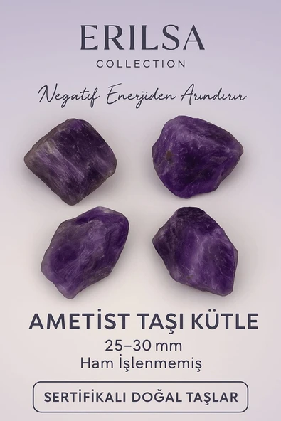 Sertifikalı Ham İşlenmemiş Ametist Doğal Taş Kütle - 25 30 mm Negatif Enerjiden Arındıran Taş ürün görseli 1