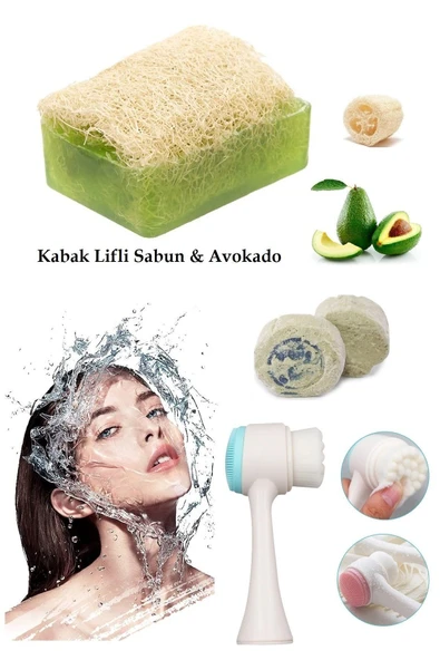 3lü Set Yüz Temizleme Fırçası Cilt Bakım Arındırıcı Lifli Peeling Avokado Sabun Akne,Leke Ruşur Taşı ürün görseli 1