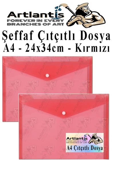 Kırmızı A4 Çıtçıtlı Dosya Şeffaf Renkli Zarf Dosya 2 Adet Çıt Çıtlı Dosya Su Geçirmez 100 Yaprak Kapasite ürün görseli 1