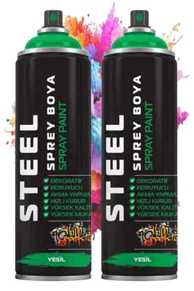Yeşil Sprey Boya 200 ml 2 Adet Hızlı Kuruyan Profesyonel Ahşap Plastik Demir Metal Cam Porselen Duvar Renkli ürün görseli 1