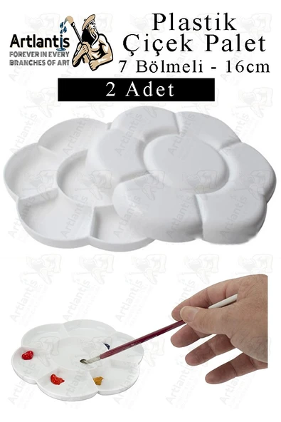 Plastik Çiçek Palet 2 Adet Çiçek Boya Paleti 7 Hazneli 16 cm Resim Boyama Paleti Fırça Hediyeli Sanatsal Hobi ürün görseli 1