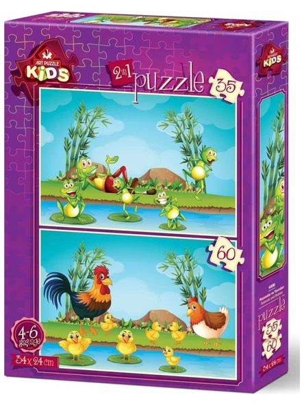 Art Puzzle Kids Hayvanlar ve Yavruları 35+60 Parça 2'li Puzzle - 4496 ürün görseli 1