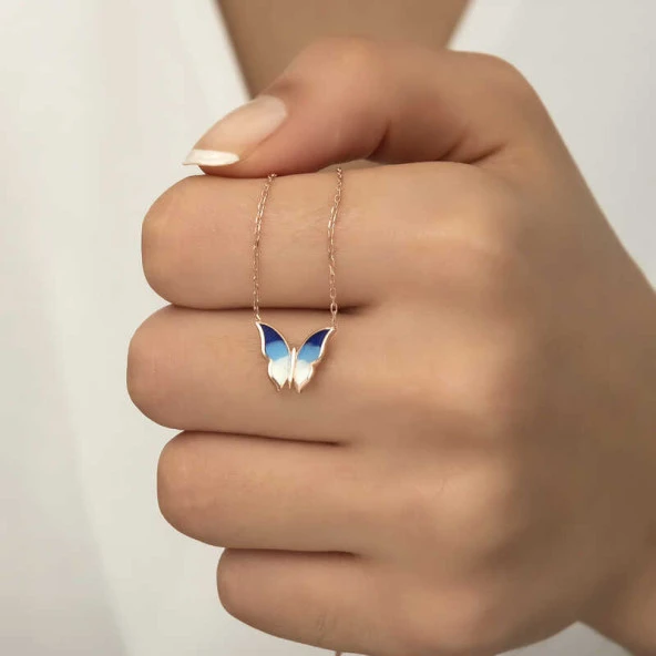 Gümüş Rose Minimal Kelebek Bayan Kolye - Resim 10