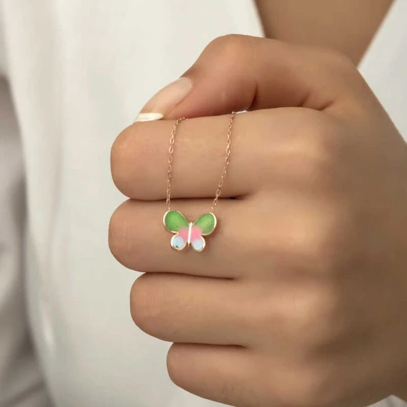 Gümüş Rose Minimal Kelebek Bayan Kolye - Resim 12