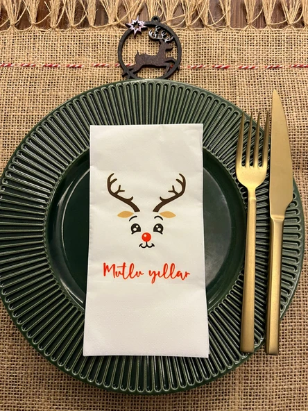 Geyik Mutlu Yıllar Baskılı Yılbaşı Peçetesi Beyaz16 Adet ürün görseli 1