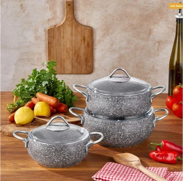 Taç Luna 3'lü Güveç Set Gri -3527 ürün görseli 1