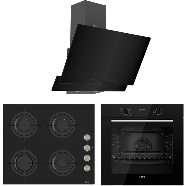 Ferre Flowart Lumora Pro Siyah 3'lü Ankastre Set ( QBL63CS-CS205-D063 ) ürün görseli 1