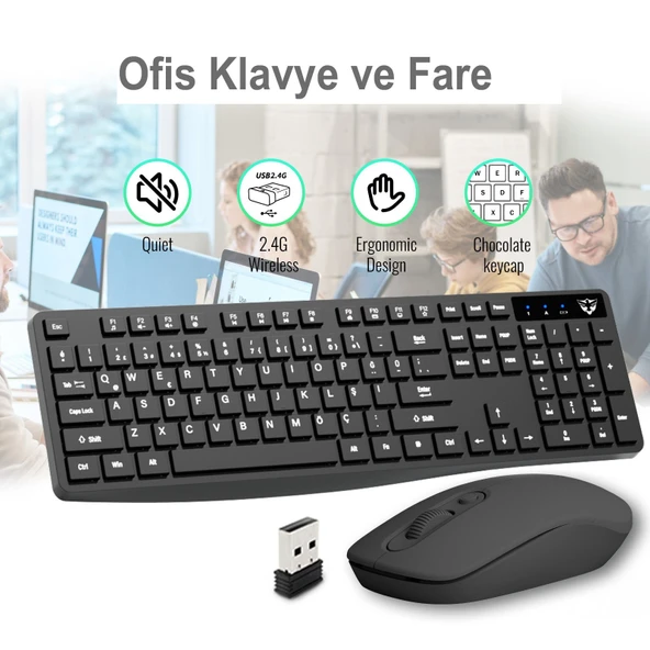 SC601 Kablosuz Klavye Mouse Set Siyah USB Türkçe Q Ofis Klavye Fare ürün görseli 1