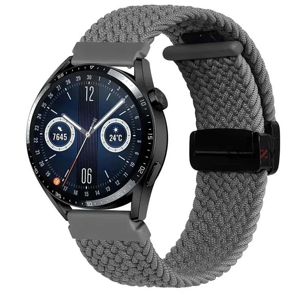 Sneezy Huawei Watch GT 3 Pro 43mm İle Uyumlu 20mm FiberLink Manyetik Tokalı Kumaş Örgü Kordon  Koyu Gri ürün görseli 1
