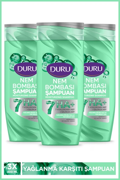 Duru Nem Bombası Yağlanma Eğilimli Saçlar İçin Arındırıcı ve Hacim Verici Şampuan 3x400 Ml ürün görseli 1