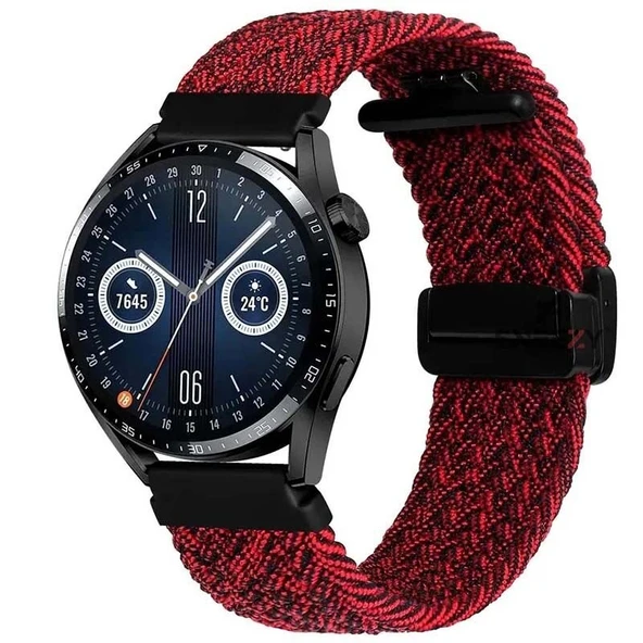 Sneezy Samsung Galaxy Watch 5 40-44mm İle Uyumlu 20mm FiberLink Manyetik Tokalı Kumaş Örgü Kordon  Kırmızı Koyu ürün görseli 1