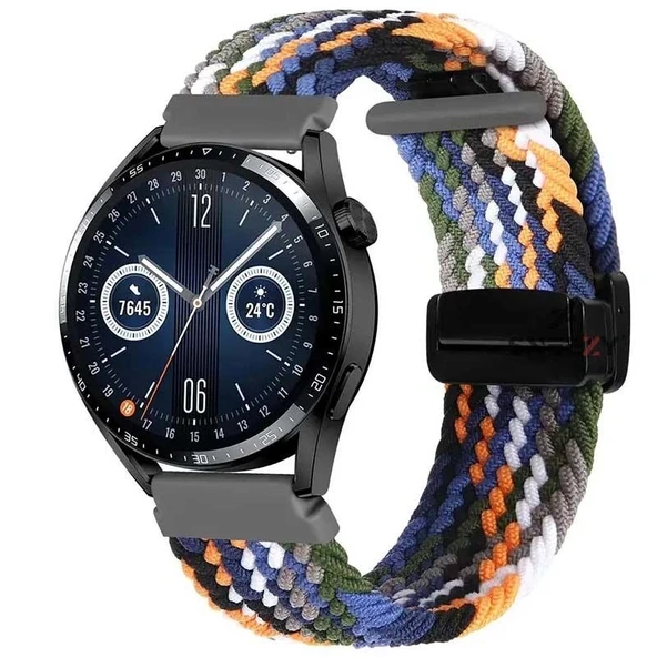 Sneezy Huawei Watch GT 3 Pro 43mm İle Uyumlu 20mm FiberLink Manyetik Tokalı Kumaş Örgü Kordon  Siyah - Turuncu ürün görseli 1