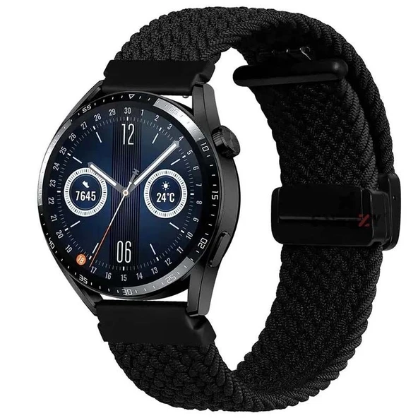 Sneezy Samsung Galaxy Watch 5 40-44mm İle Uyumlu 20mm FiberLink Manyetik Tokalı Kumaş Örgü Kordon  Siyah ürün görseli 1