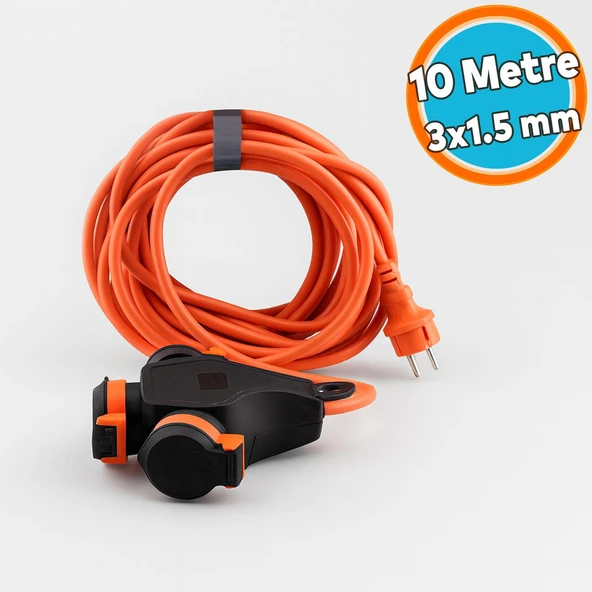 Seyyar Topraklı Monofaze Çoğaltıcı 3'lü Grup Priz Fiş 10 Metre CCA Kablo Uzatma Kablosu 3x1.5 mm ürün görseli 1